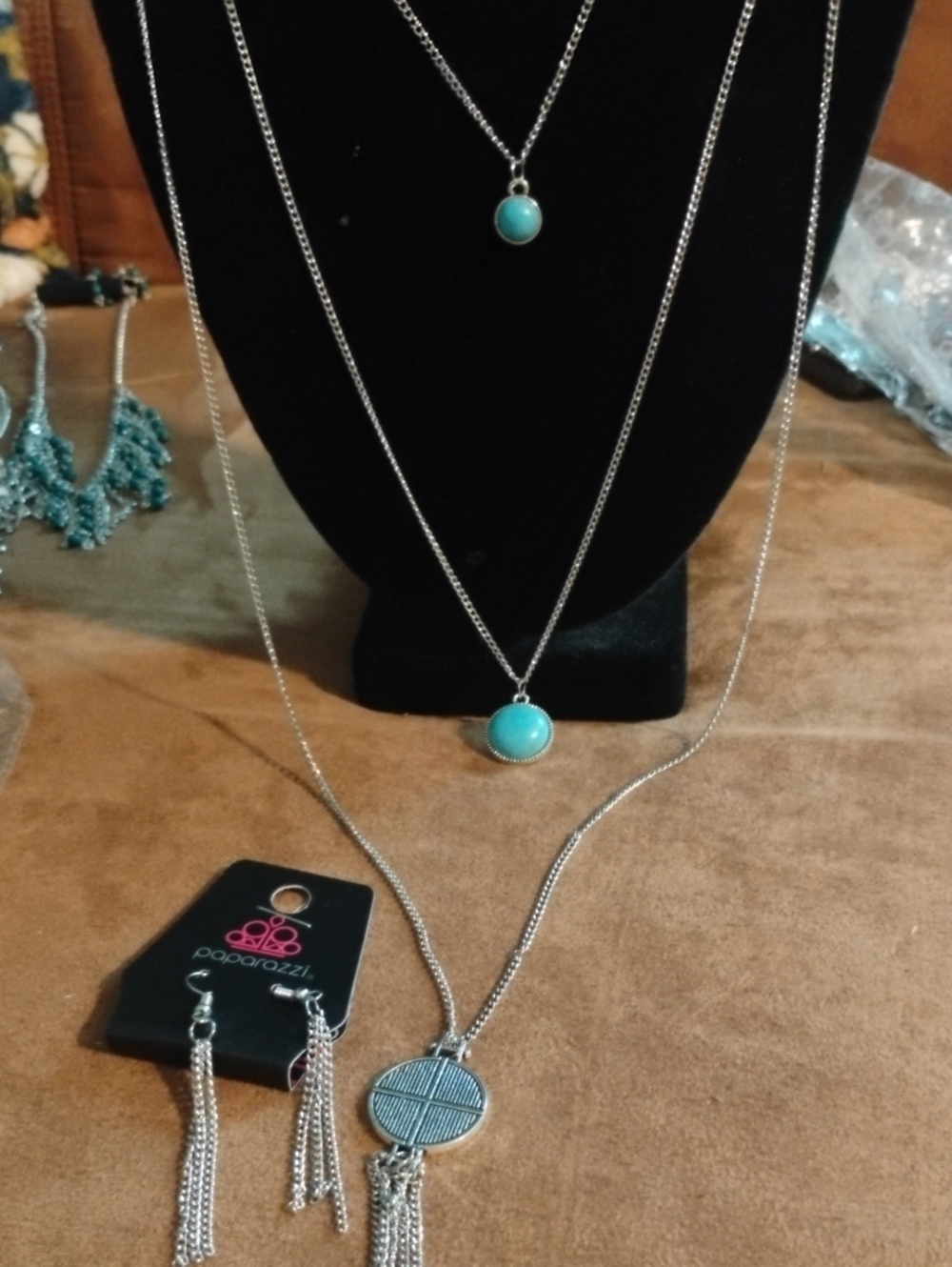 paparazzi Silver-Tone Layered Necklace Set with Turquoise Accents